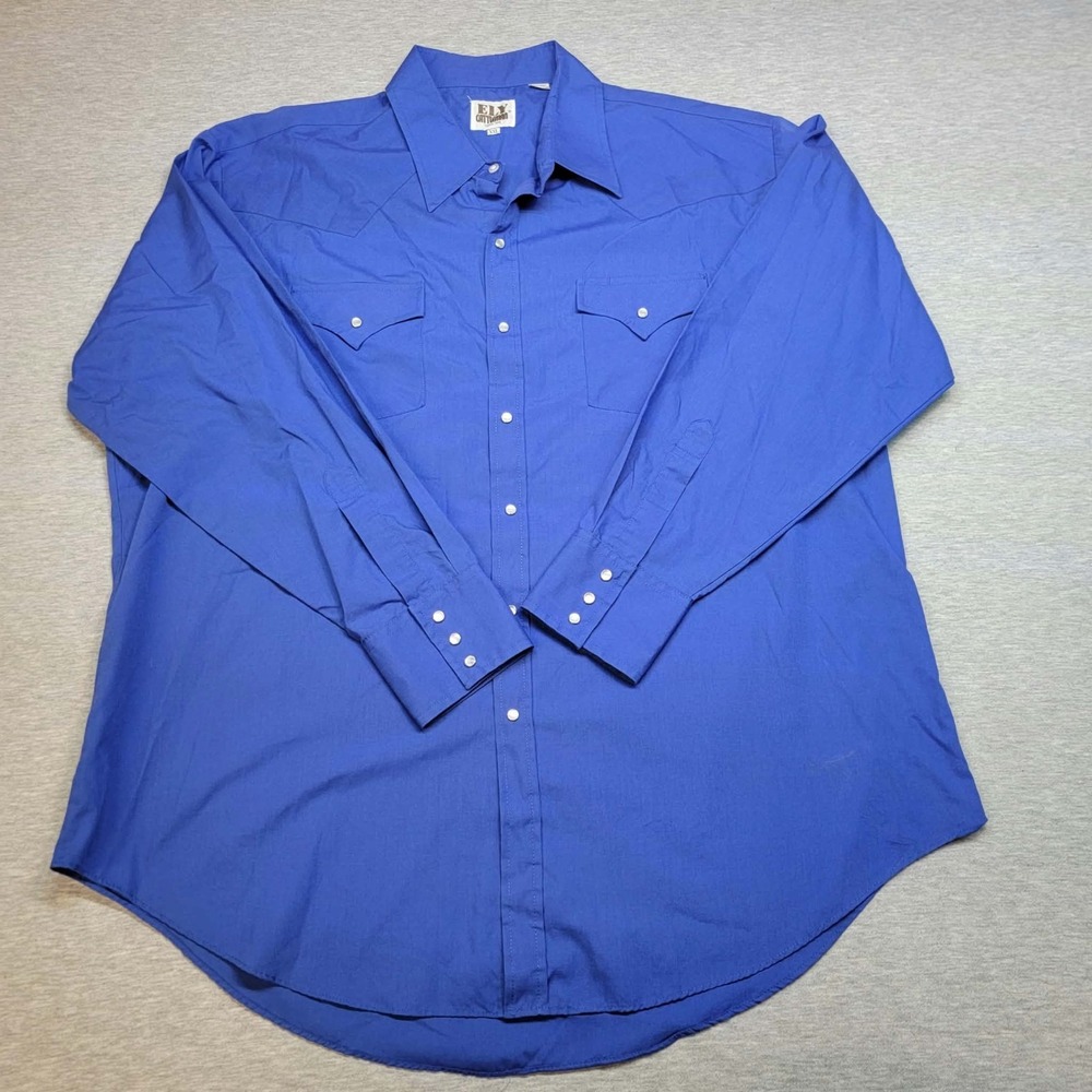 Ely Cattleman Western Shirt Mens XXL Blue Pearl Snap Wrinkle Resistant